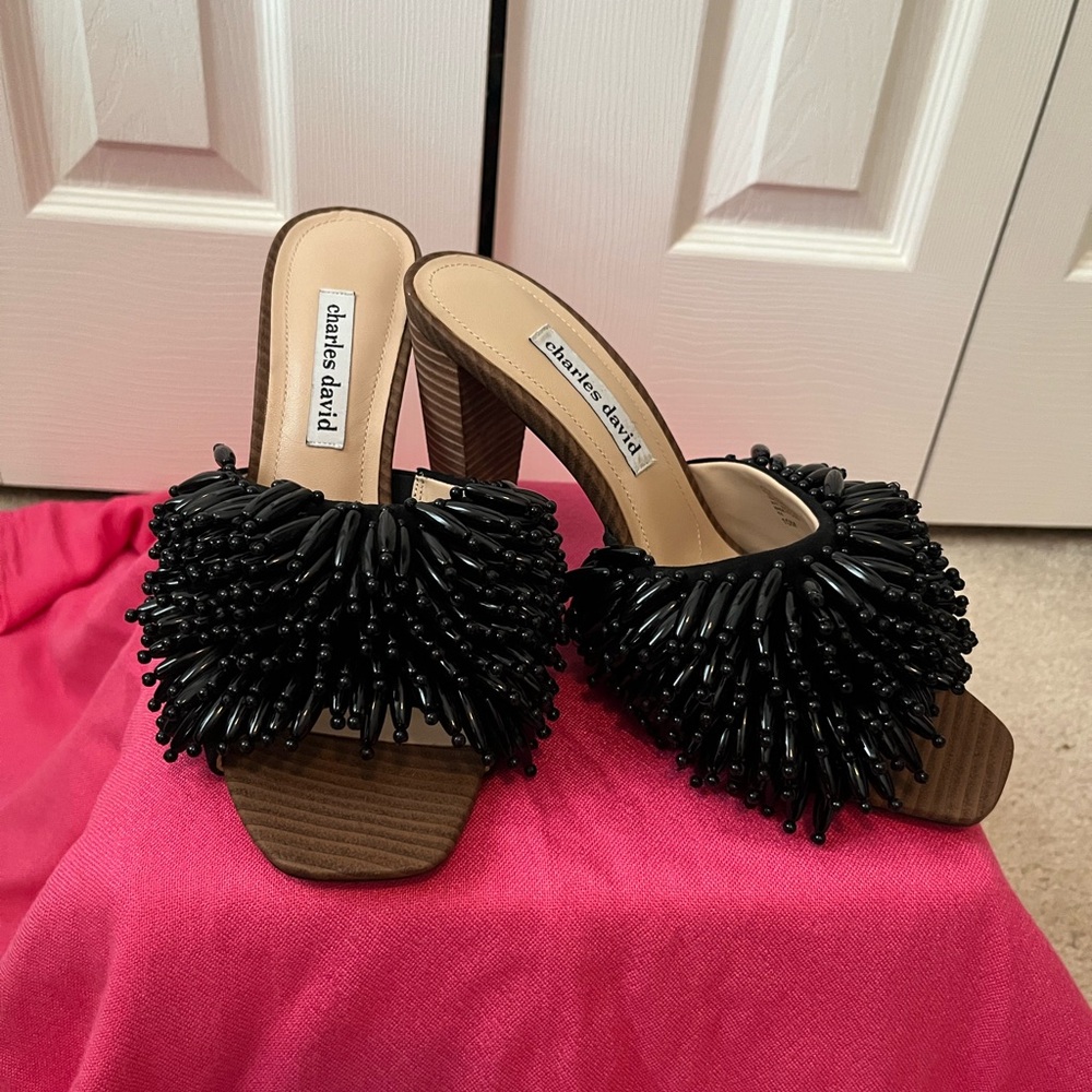 Charles David Black Beaded Heels